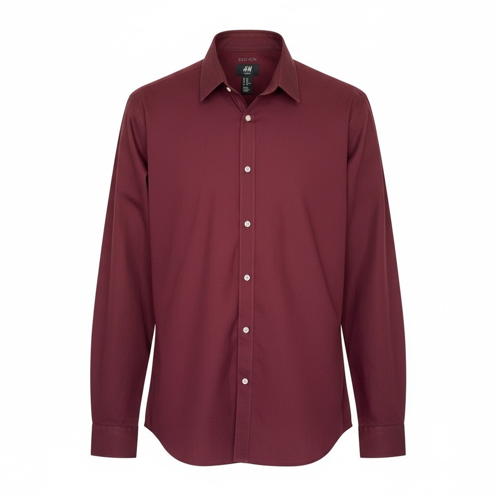 H&M Easy Iron Slim Fit Dress Shirt Mens XXL Burgundy Maroon Long Sleeve